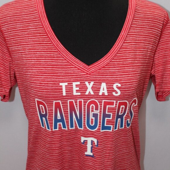 Texas Rangers Red Thin Strip V-Neck Polyester Shirt - Picture 3 of 14